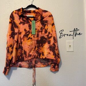 REBECCA MINKOFF Blouse Top Womens Petite Size PL Button Up Long Sleeve Satin NWT